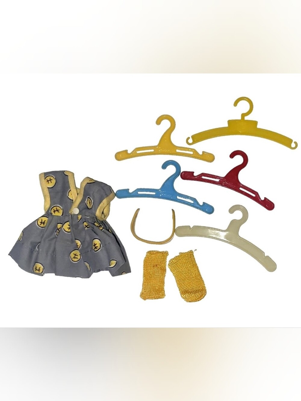 Vintage doll outfit yellow socks Ginny headband gray tennis dress
